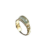 Green Chalcedony Geometric Rings, Hollowed Out Chain, Adjustable Openi