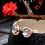 925 Silver Iced Jade Chalcedony Egg Face Earrings