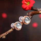 925 Silver Iced Jade Chalcedony Egg Face Earrings
