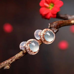 925 Silver Iced Jade Chalcedony Egg Face Earrings