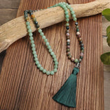 Indian Agate 108 Buddha Bead African Turquoise Long Necklace