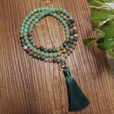 Indian Agate 108 Buddha Bead African Turquoise Long Necklace
