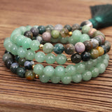 Indian Agate 108 Buddha Bead African Turquoise Long Necklace