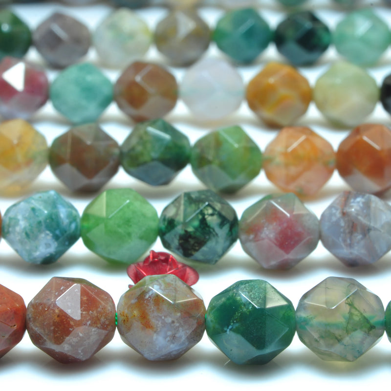 Indian Agate Diamond Faceted Round Loose Beads Gemstone