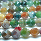 Indian Agate Diamond Faceted Round Loose Beads Gemstone