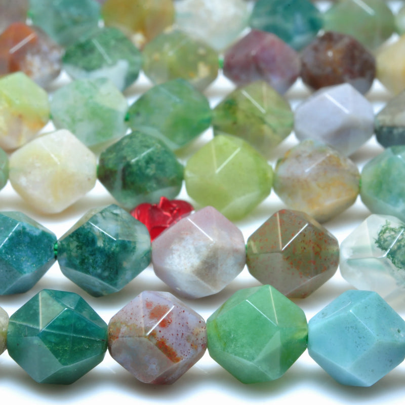 Indian Agate Star Cut Faceted Nugget Loose Beads Gemstone