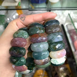 Natural Indian Agate Stone Beads Bracelet Gemstone Bangle Gift