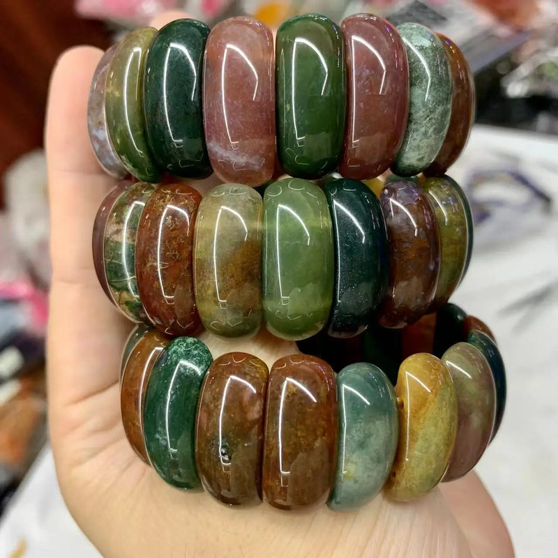 Indian Agate Stone Beads Bracelet Gemstone Bangle for Woman Gift