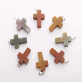 Indian Agate Stone Cross Beads Charms Pendants for DIY Necklace Jewelry Making