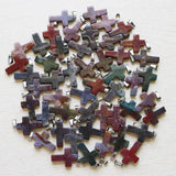 Indian Agate Stone Cross Beads Charms Pendants for DIY Necklace Jewelry Making