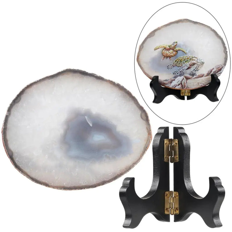 Agate Slice Art Print Animal Table Display With Wooden Stand
