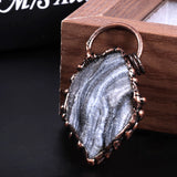 Irregular Agate Stone Pendant Vintage Bronze Inlay Quartz Crystal