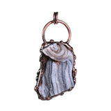 Irregular Agate Stone Pendant Vintage Bronze Inlay Quartz Crystal
