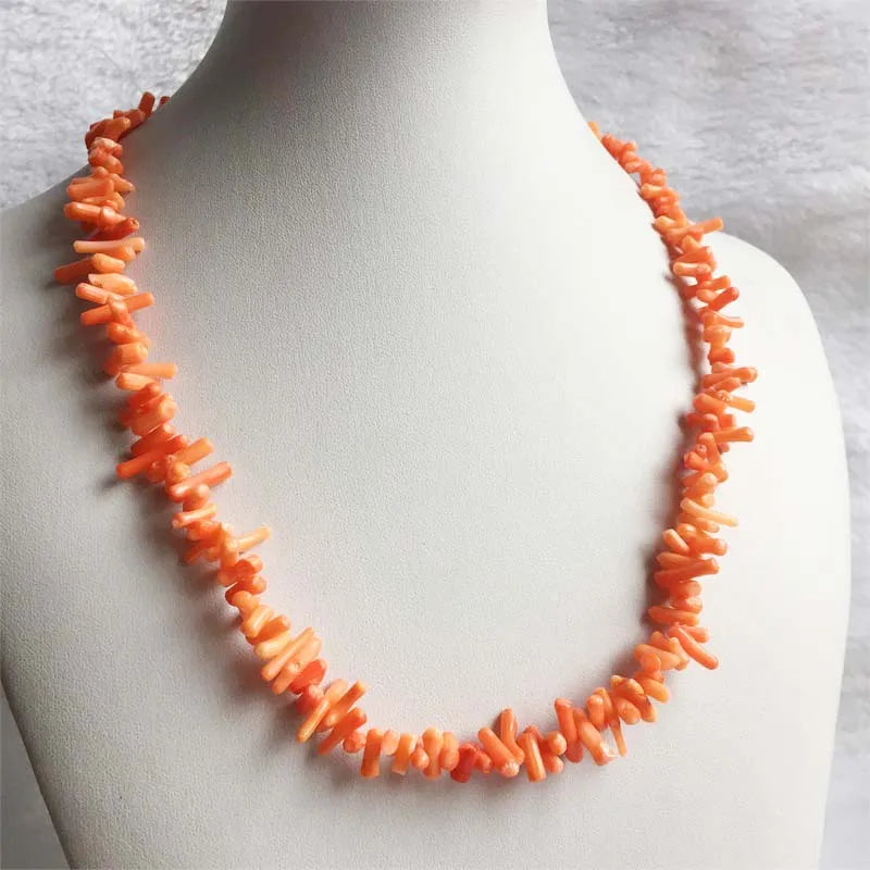 Natural Orange Coral Stone Necklace Branch Plantlet Freeform Jewelry