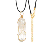 Rough Stone Wire Wrap Pendants Crystal Column Charms Necklace