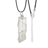 Rough Stone Wire Wrap Pendants Crystal Column Charms Necklace