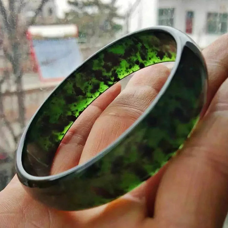 Natural Dark Green Jade Bangles Women's Bracelets