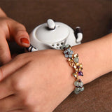 Jade Bead Bracelet with Red Garnet, Vintage Stone Charms Bangle
