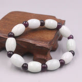 Green Jade Bead Bracelet 13mm Red Garnet, Light Green Bracelet