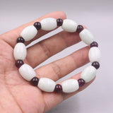 Green Jade Bead Bracelet 13mm Red Garnet, Light Green Bracelet
