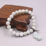 Jade Bead Bracelet Luck Pixiu 8mm Beads 16-17cmL