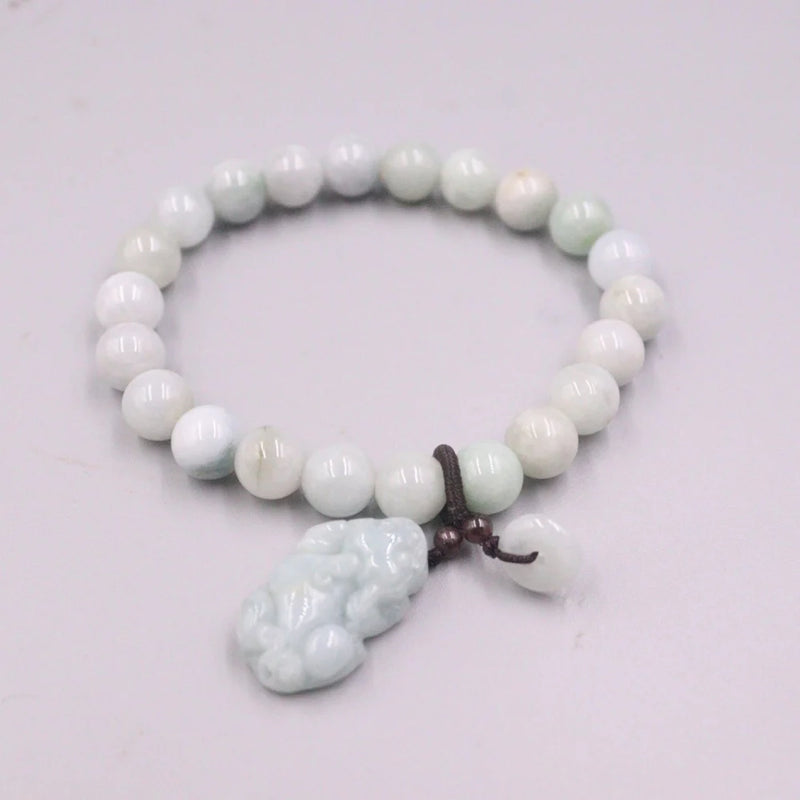 Jade Bead Bracelet Luck Pixiu 8mm Beads 16-17cmL