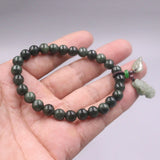 Green Jade Bead Bracelet 8mm Beads Oil Bracelet 16-17cmL Pixiu Leaf Charms