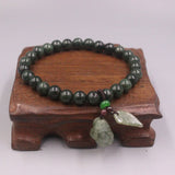 Green Jade Bead Bracelet 8mm Beads Oil Bracelet 16-17cmL Pixiu Leaf Charms