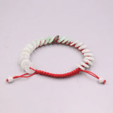 Natural Jade Bead Bracelet 8mm Red String Weave 16-17cmL
