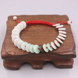 Natural Jade Bead Bracelet 8mm Red String Weave 16-17cmL