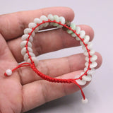 Natural Jade Bead Bracelet 8mm Red String Weave 16-17cmL