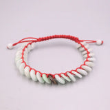 Natural Jade Bead Bracelet 8mm Red String Weave 16-17cmL
