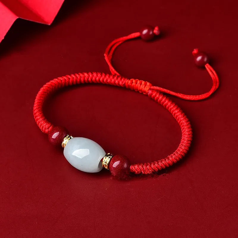 Jade Beads Bracelet Cinnabar Hand Wave Red Rope Ethnic Style