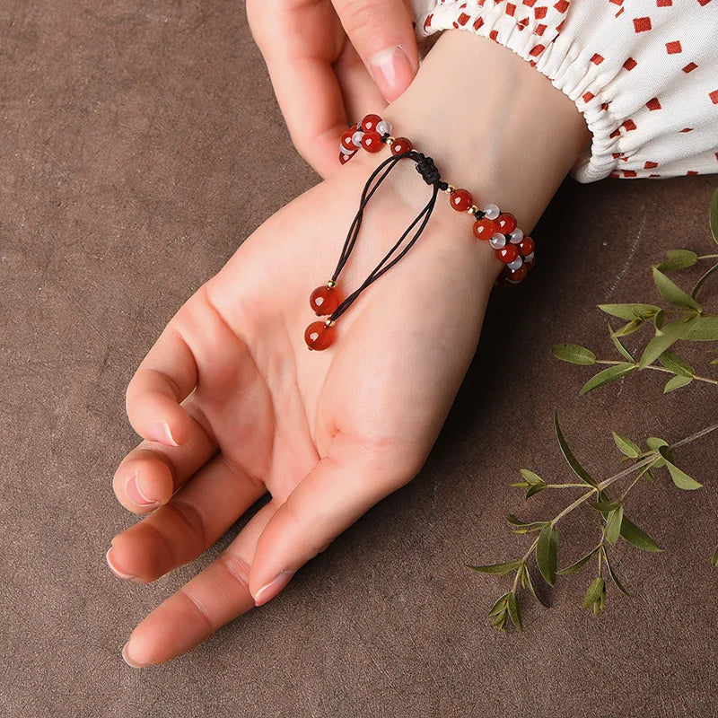 Natural Jade Beads Bracelets Bangle Hand Braided Vintage Punk Flowers Bracelets