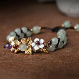 Natural Jade Beads Bracelets Bangle Hand Braided Vintage Punk Flowers Bracelets
