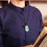 Green Landscape Jade Bean Pendant Necklace Charm Jewelry Luck Amulet