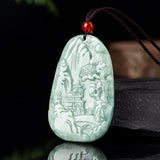 Green Landscape Jade Bean Pendant Necklace Charm Jewelry Luck Amulet