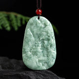 Green Landscape Jade Bean Pendant Necklace Charm Jewelry Luck Amulet