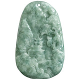 Green Landscape Jade Bean Pendant Necklace Charm Jewelry Luck Amulet
