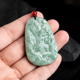 Green Landscape Jade Bean Pendant Necklace Charm Jewelry Luck Amulet