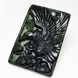 Jade Green Eagle Pendant Necklace Chinese Carved Charm Jewelry