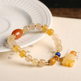 Colorful Jade Women's Bracelet with Hanging Pixiu for Luck