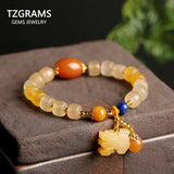 Colorful Jade Women's Bracelet with Hanging Pixiu for Luck