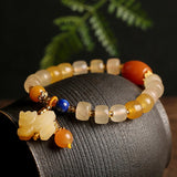 Colorful Jade Women's Bracelet with Hanging Pixiu for Luck