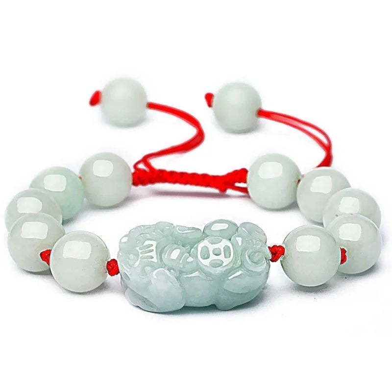 Jade Burma Emerald 10mm Bead Pixiu Bracelet Adjustable Bangle