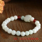 8mm Natural Jade Burma Emerald Bead Pig Bracelet Adjustable Bangle