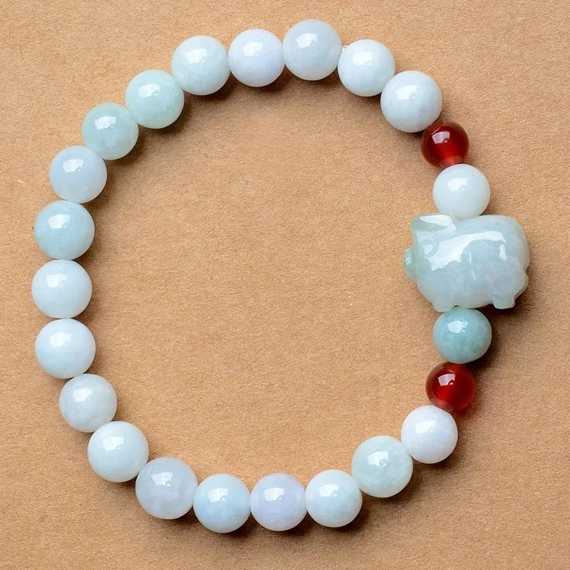 8mm Natural Jade Burma Emerald Bead Pig Bracelet Adjustable Bangle