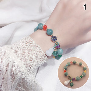 Green Jade&Chalcedony Beaded Bracelet Ethnic Lucky Couple Bracelets