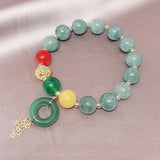 Green Jade&Chalcedony Beaded Bracelet Ethnic Lucky Couple Bracelets