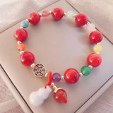 Green Jade&Chalcedony Beaded Bracelet Ethnic Lucky Couple Bracelets